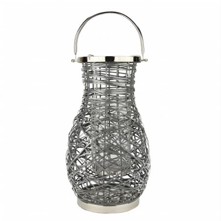 Northlight Seasonal Modern Gray Decorative Woven Iron Pillar Candle Lantern with Glass Hurricane 31580104